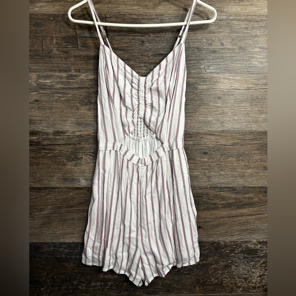 Hollister White and Red Striped Jumpsuit